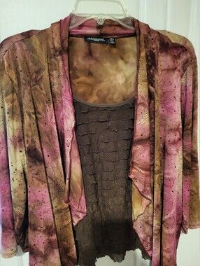 Notations Woman Blouse Layered Ruffle Blousey Cardigan Style 1X